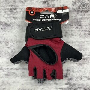 NWT CAP Womens Wrist Wrap Weightlifting Workout Gloves Sz Small Maroon Red Black